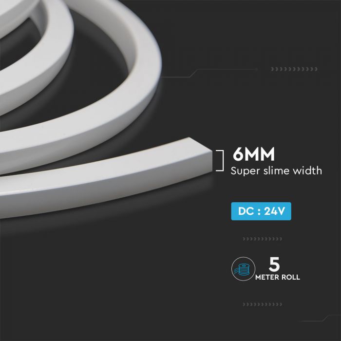 5m_6.5W(260Lm) LED 24V Flex neoon silikoonlindi hind, IP65 veekindel, neutraalne valge valgus 4000K