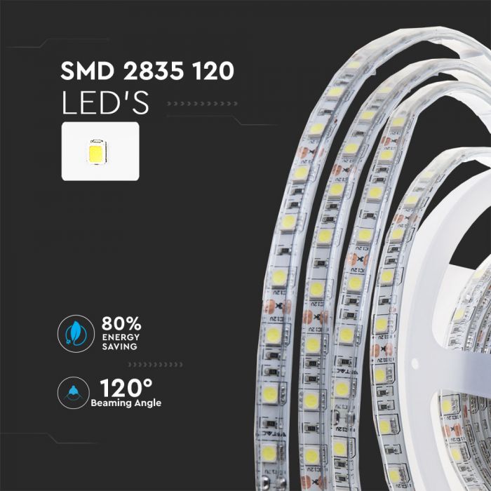 Цена на 10m_7.2W(600Lm) светодиодная лента, SMD2835, V-TAC, водонепроницаемость IP65, 24V, теплый белый свет 3000K