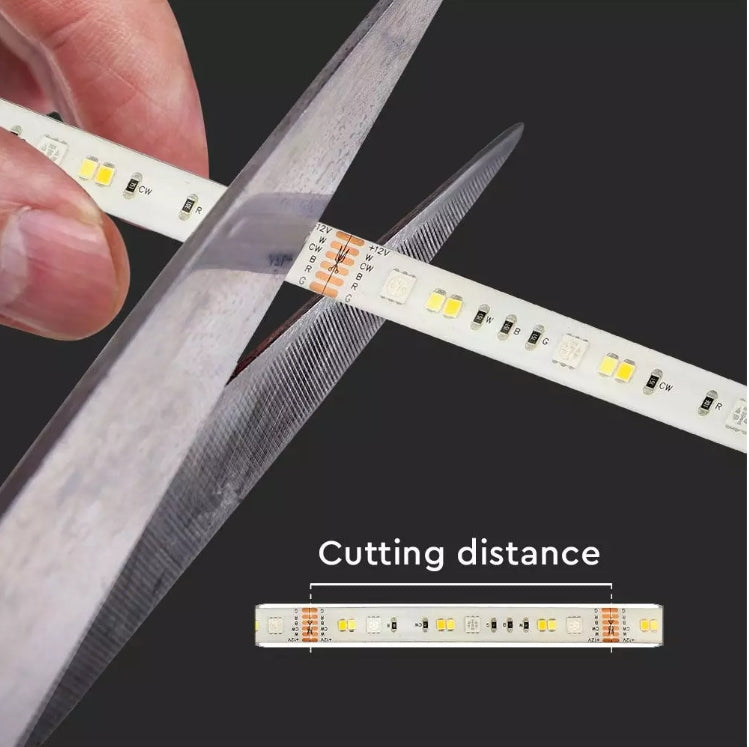 4Wm(230Lm/m) LED V-TAC SMART lentu komplekts RGB + 3in1, 5m, IP65, saderīgs ar Amazon Alexa un Google Home aplikācijām, aptumšojams