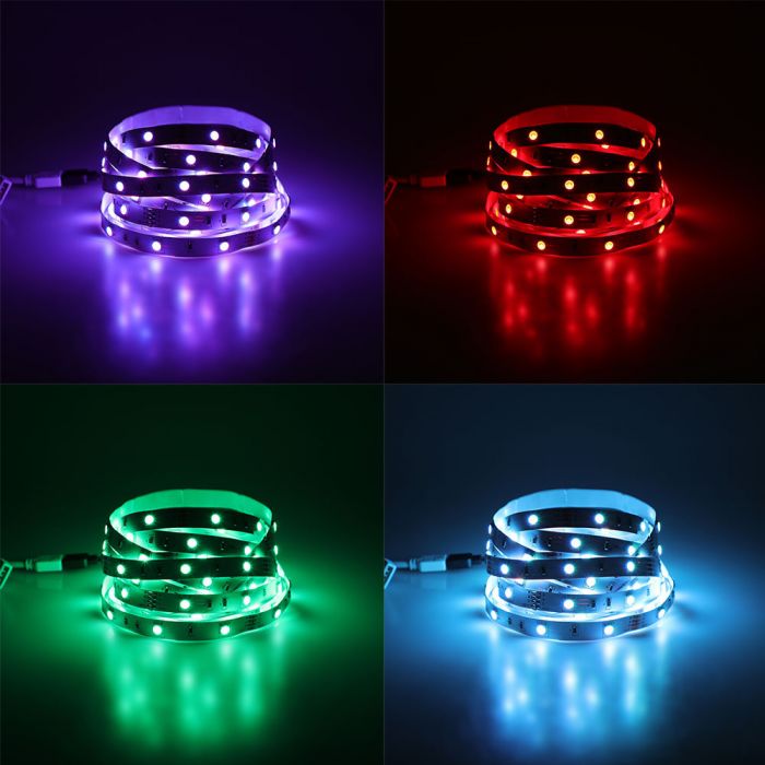 Комплект 2x5 м — набор цветных светодиодных лент RGB, 48 Вт (5000 лм), 0,4 А, SMD 5050 300 светодиодов, пульт дистанционного управления и контроллер, блок питания 12 В, 2 батарейки типа AA