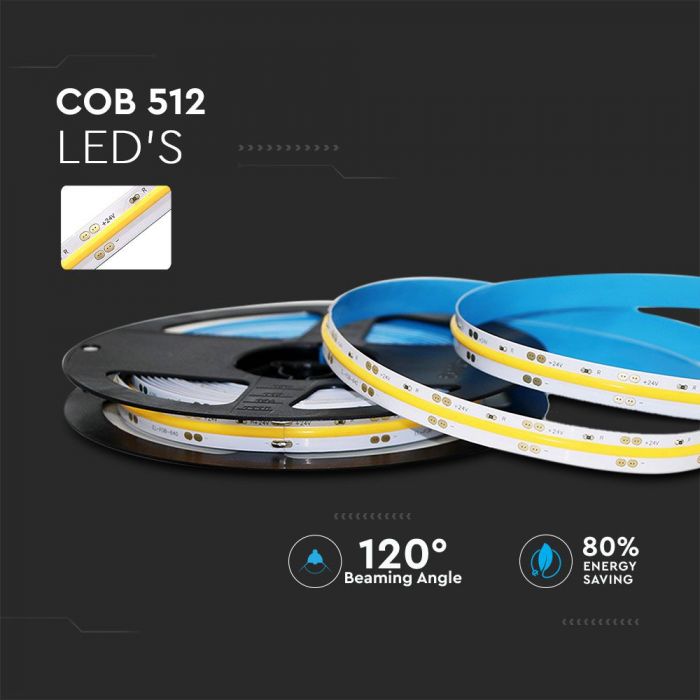 Price for 1m_12W(1000Lm) LED COB Tape, 512LED/m, waterproof IP20, 24V, V-TAC, neutral white light 4000K