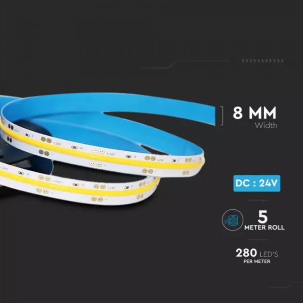 Price for 1m_10W/m(800Lm/m) 24V 0.4A/m 280 LED COB tape, IP20, warm white light 3000K