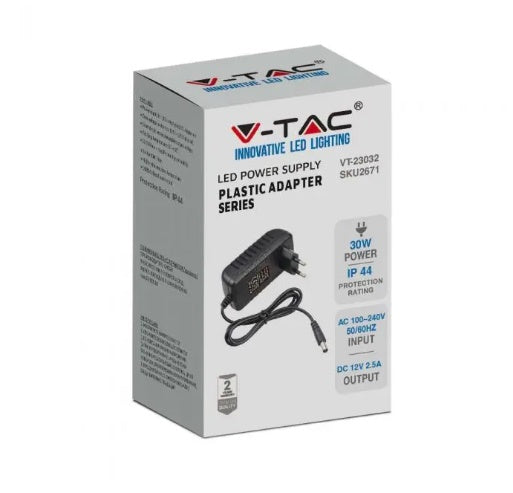 30W plastist LED-toiteallikas, 12V, 2,5A, IP44, must