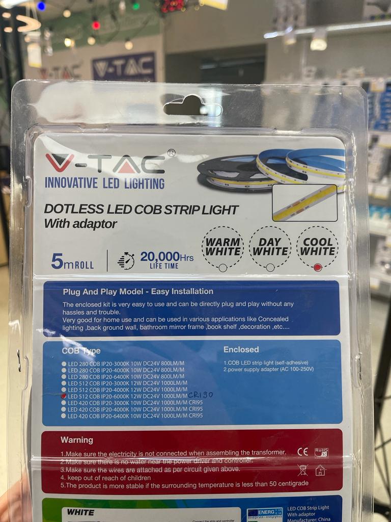 DC:24V LED strip kit 420 COB, IP20 med 6400K kallvitt ljus (2649+3272)