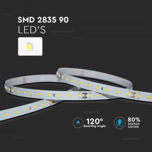 Pris per 1 m_4W/m(800Lm/m) 24V 90 SMD LED-strip, IP20, 5m, 10mm rulle, kallvit 6400K