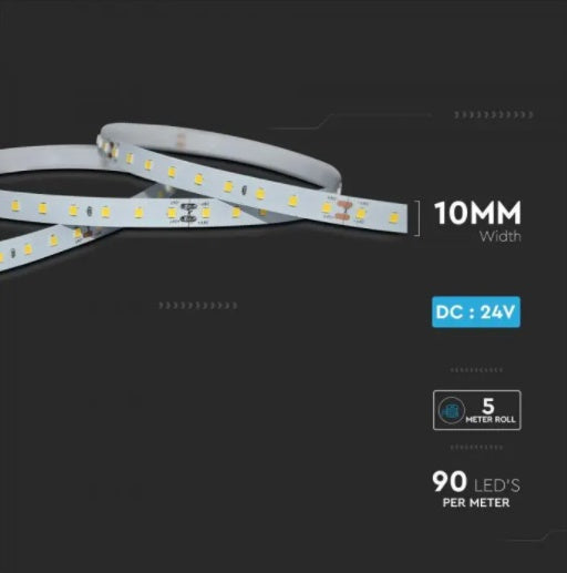 Pris per 1 m_4W/m(800Lm/m) 24V 90 SMD LED-strip, IP20, 5m, 10mm rulle, kallvit 6400K