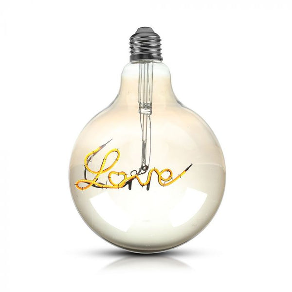 E27 5W(70Lm) "LOVE" LED Spuldze Filament Amber, G125, V-TAC, silti balta gaisma 2200K