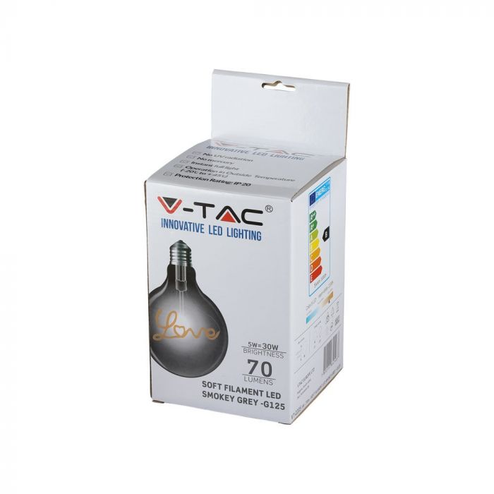 E27 5W(70Lm) "LOVE" LED Bulb Filament Amber, G125, V-TAC, warm white light 2200K