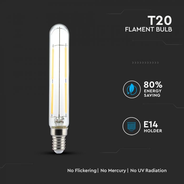 E14 4W(400Lm) LED COB spuldze T20, IP20, V-TAC, auksti balta gaisma 6000K