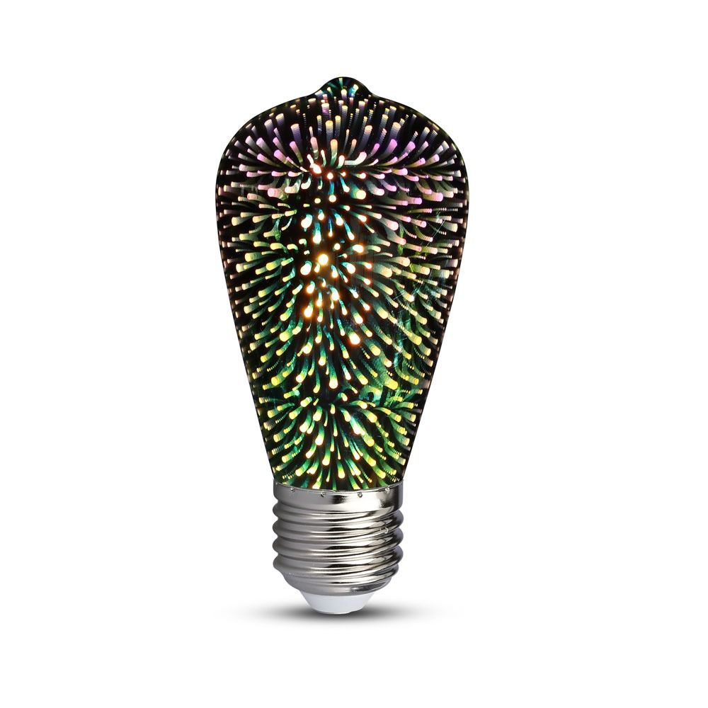 E27 3W(25Lm) LED COB spuldze ST64, 3D, IP20, V-TAC, silti balta gaisma 3000K