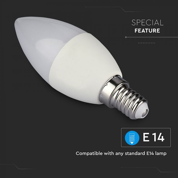 E14 4,5W (300Lm) LED SMART-lampa, ljusform, V-TAC, kompatibel med Amazon Alexa- och Google Home-appar, RGB+WWW+CW