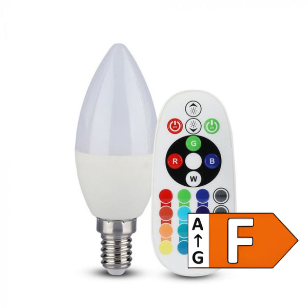 E14 3.5W(320Lm) LED SMART Spuldze ar RF un tālvadības pulti, dimmējama, ar krāsu maiņas režīma opcijām - Hopping, Gradient, V-TAC, RGB+neitrāli balta gaisma 4000K