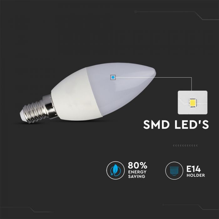 E14 3.5W(320Lm) LED SMART Spuldze ar tālvadības pulti, RF frekvence, sveces forma, dimmējama, A80, IP20, V-TAC, RGB+auksti balta gaisma 6400K