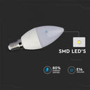 E14 3.5W(320Lm) LED SMART Spuldze ar tālvadības pulti, RF frekvence, sveces forma, dimmējama, A80, IP20, V-TAC, RGB+auksti balta gaisma 6400K