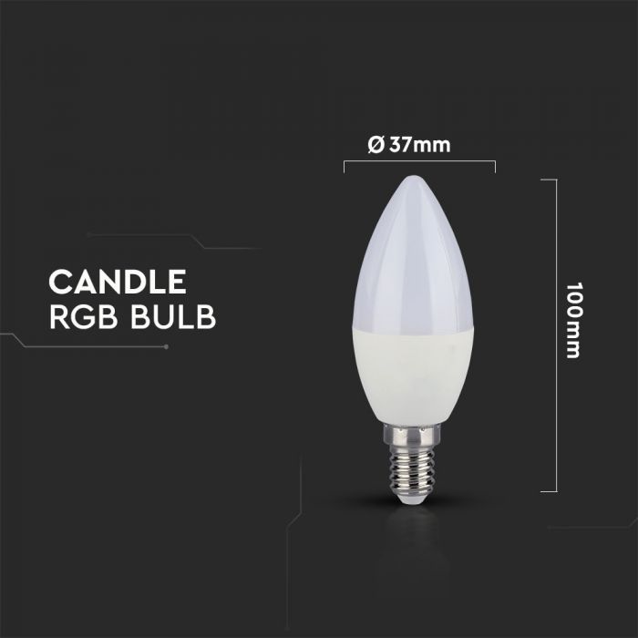E14 3.5W(320Lm) LED SMART Bulb с пультом дистанционного управления, RF частота, форма свечи, диммируемая, A80, IP20, V-TAC, RGB+холодный белый 6400K