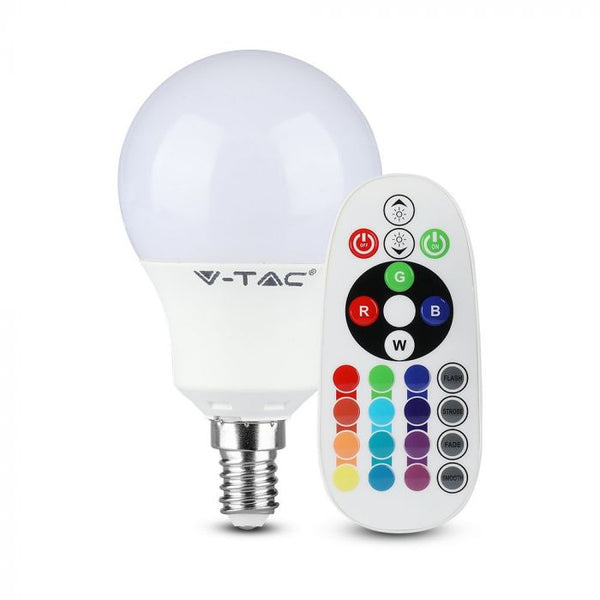 E14 3.5W (320Lm) LED SMART pirn RF ja kaugjuhtimispuldiga, dimmerdatav, värvimuutmise võimalustega - Hopping, Gradient, V-TAC, RGB+Cold White 6400K
