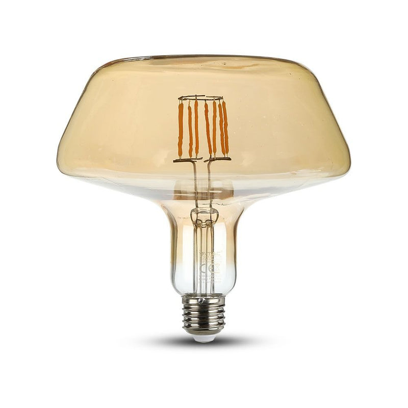 E27 8W(620Lm) LED Filament Amber Glass spuldze, T180, IP20, V-TAC, silti balta gaisma 1800K