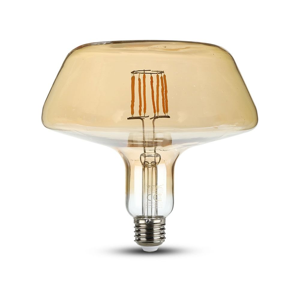 E27 8W(620Lm) LED Filament Amber Glass spuldze, T180, IP20, V-TAC, silti balta gaisma 1800K