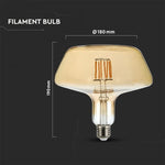 E27 8W(620Lm) LED Filament Amber Glass bulb, T180, IP20, V-TAC, теплый белый 1800K