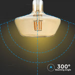 E27 8W(620Lm) LED Filament Amber Glass bulb, T180, IP20, V-TAC, теплый белый 1800K