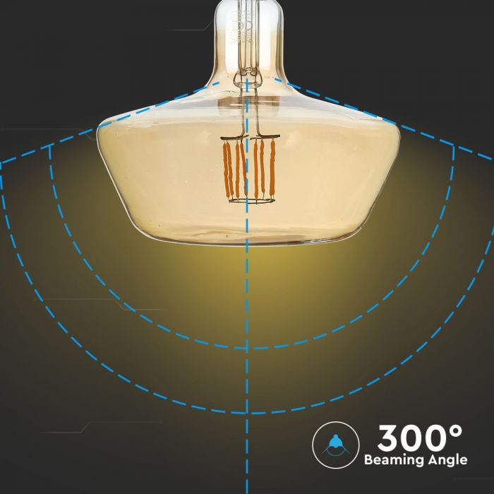 E27 8W(620Lm) LED Filament Amber Glass bulb, T180, IP20, V-TAC, теплый белый 1800K
