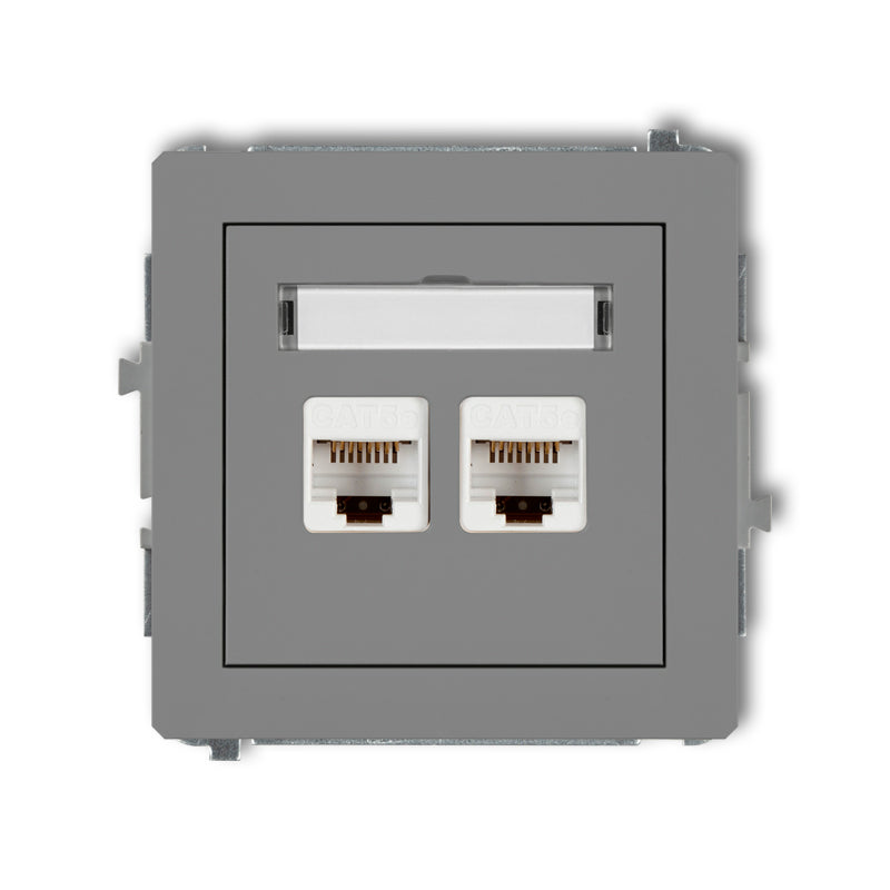 2-viet. datora kontaktligzdas mehānisms 2xRJ45, kat. 5e, 8-kontaktu DECO, z/a, pelēks