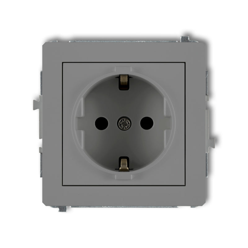 1-viet. kontaktligzdas meh. DECO ar zemējumu SCHUKO 2P+Z, z/a, IP20, pelēks