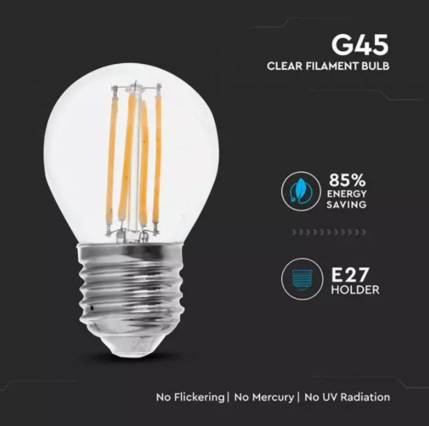 E27 6W(600Lm) LED Filament spuldze, IP20, G45, V-TAC, auksti balta gaisma 6400K