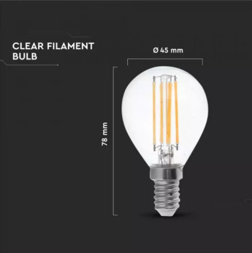 E14 6W(600Lm) LED Filament spuldze, IP20, V-TAC, neitrāli balta gaisma 4000K