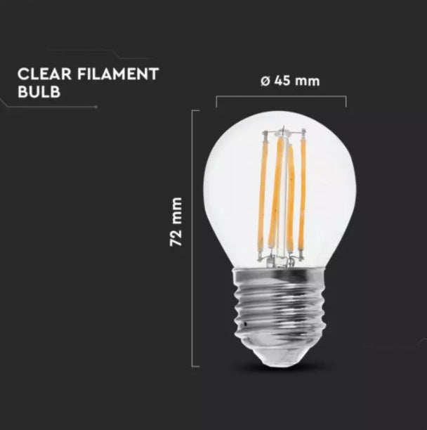 E27 6W(800Lm) LED Filament bulb, IP20, G45, V-TAC, neutral white light 4000K