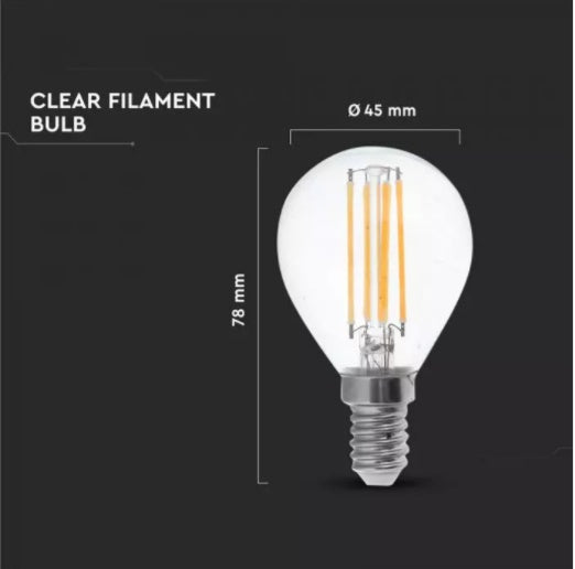 E14 6W(800Lm) светодиодная лампа накаливания, P45, IP20, V-TAC, теплый белый свет 2700K
