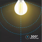 E14 6W(800Lm) LED Filamentlampa, P45, IP20, V-TAC, varmvitt ljus 2700K