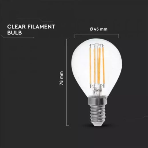 E14 6W(800Lm) LED Filament bulb, P45, IP20, V-TAC, neutral white light 4000K