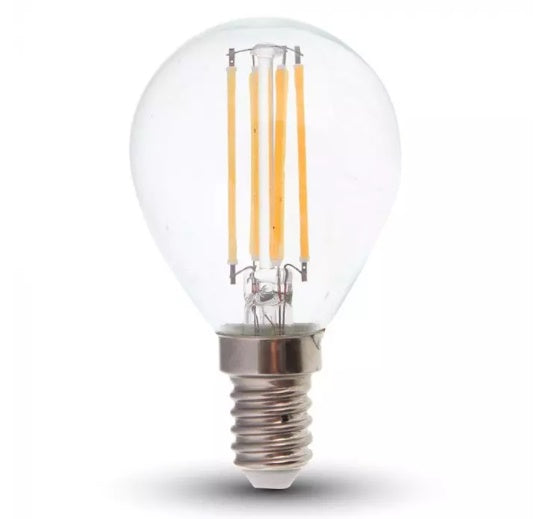 E14 6W(800Lm) LED Filament spuldze, P45, IP20, V-TAC, auksti balta gaisma 6400K