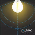E14 6W(800Lm) LED Filament spuldze, P45, IP20, V-TAC, auksti balta gaisma 6400K