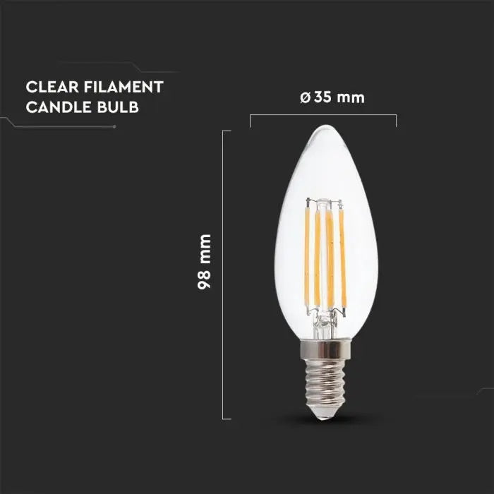 E14 4W(400Lm) LED Filament Bulb, candle shape, glass, IP20, warm white light 3000K
