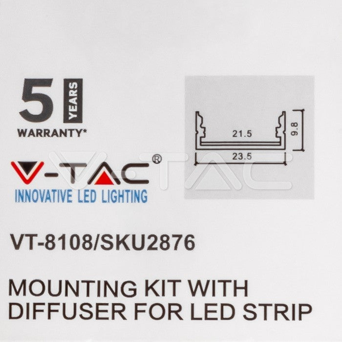 2000x23,5x10mm aluminiumprofil, IP20, svart, V-TAC