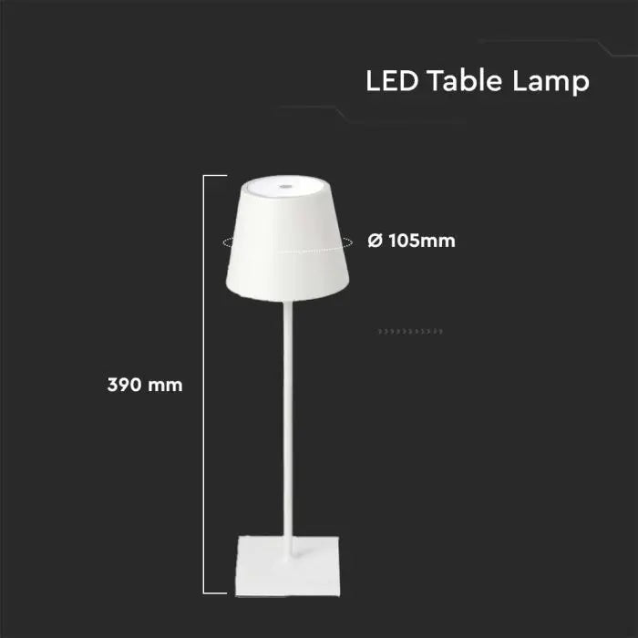 Настольная светодиодная лампа 3W(50Lm), V-TAC, IP20, белая, диммируемая, металл, теплый белый свет 3000K