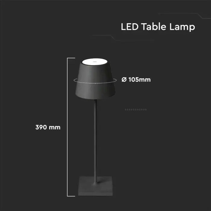 3W(50Lm) LED galda lampa, V-TAC, IP20, melna, dimmējama, metāla, silti balta gaisma 3000K
