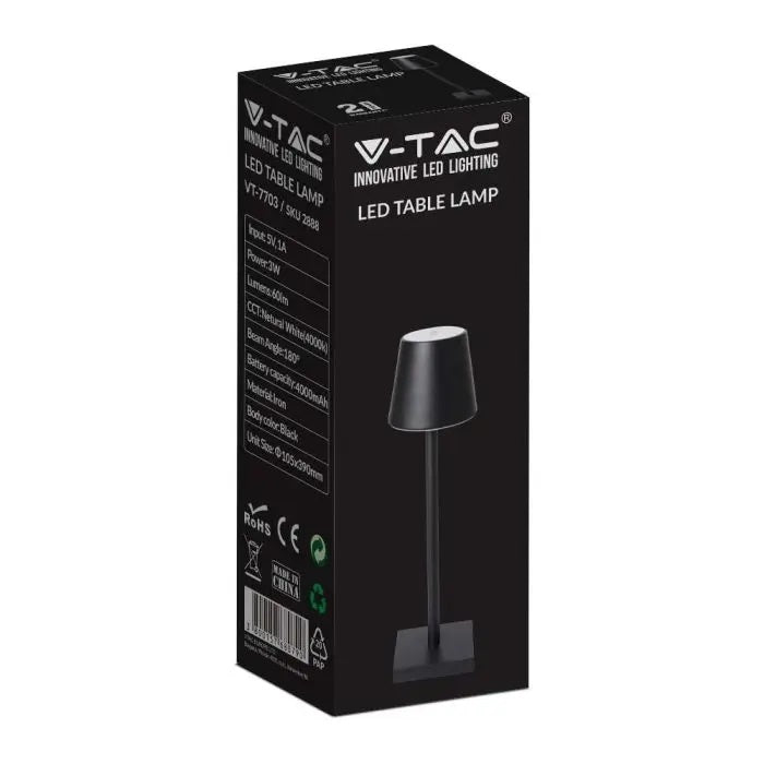 3W(60Lm) 5V 1A LED Table lamp, V-TAC, IP20, dimmable, black, neutral white light 4000K