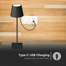 3W(60Lm) 5V 1A LED Table lamp, V-TAC, IP20, dimmable, black, neutral white light 4000K