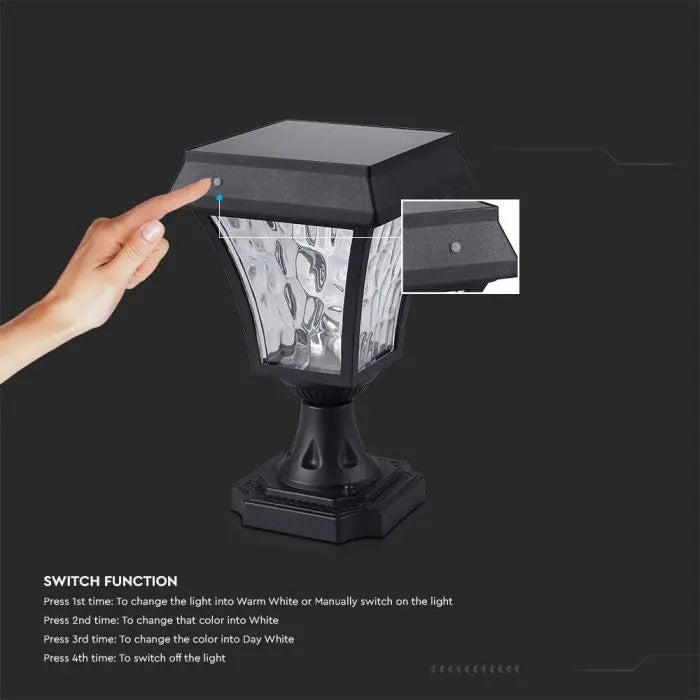 2W(110Lm) 24 LED solcellsdriven trädgårdslykta, IP65, svart matt, 3IN1, V-TAC