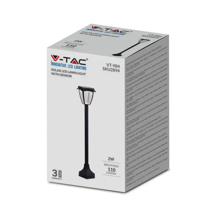 2W(110Lm) 24 LED solcellsdriven trädgårdslykta, IP65, svart matt, 3IN1, V-TAC