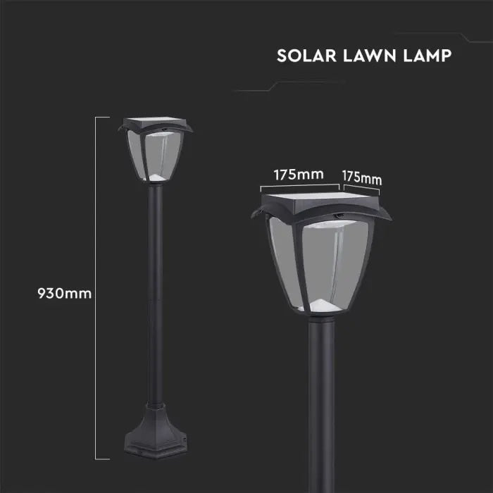 2W(110Lm) 24 LED solar garden lantern, IP65, black matte, 3IN1, V-TAC
