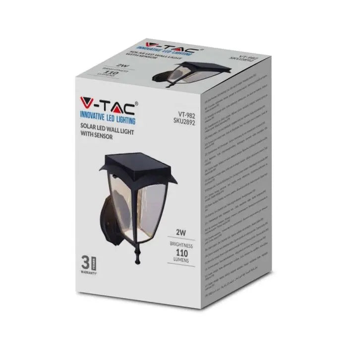 2W(110Lm) 24 LED Solar Facade Lantern, IP65, black matt, 3000K-6000K, V-TAC