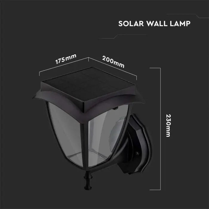 2W(110Lm) 24 LED solar wall lantern, IP65, black matte, 3000K-6000K, V-TAC