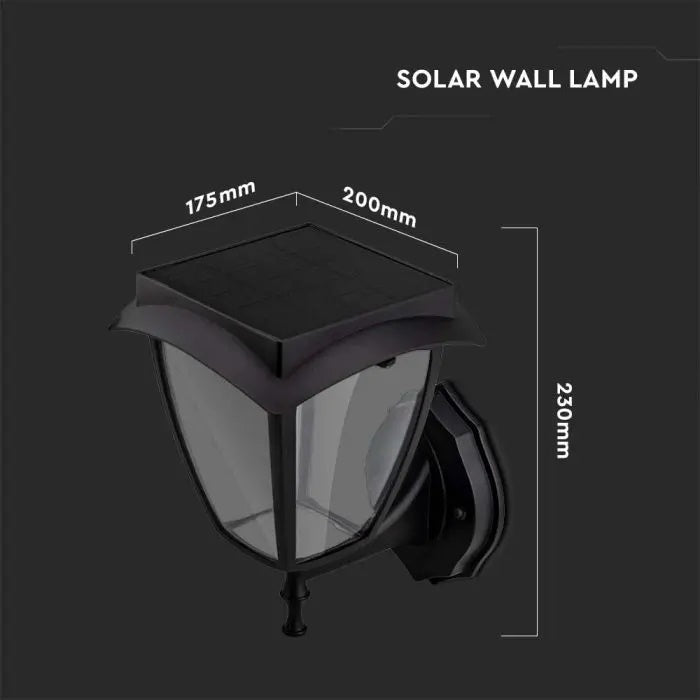 2W(110Lm) 24 LED Solar Facade Lantern, IP65, black matt, 3000K-6000K, V-TAC