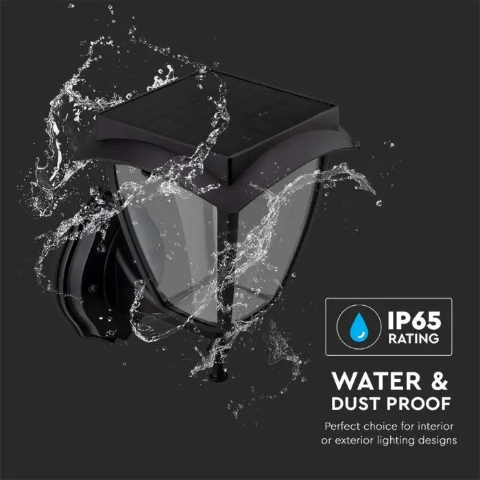 2W(110Lm) 24 LED solārā Fasādes laterna, IP65, melna matēta, 3000K-6000K, V-TAC