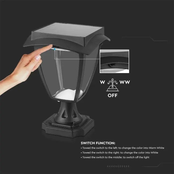 2W(110Lm) 24V LED surface mounted lantern, IP65, Lithium 18650 3.7V/2200mAh, matte black, 3000K+6000K, V-TAC