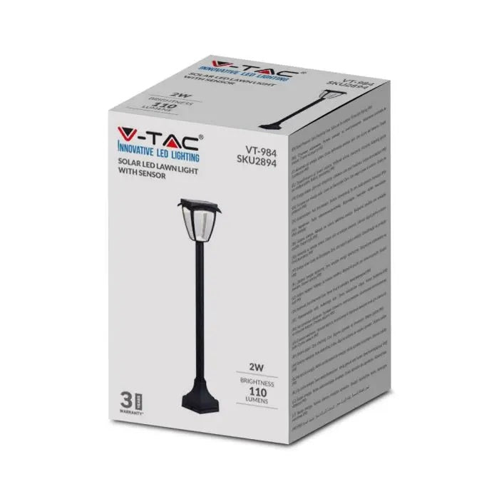 2W(110Lm) LED solcellsdriven trädgårdslykta, IP65, mattsvart, V-TAC, 3000K+6000K